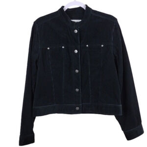 LIZ Claiborne Black Collarless Long Sleeve Button Front Corduroy Jacket